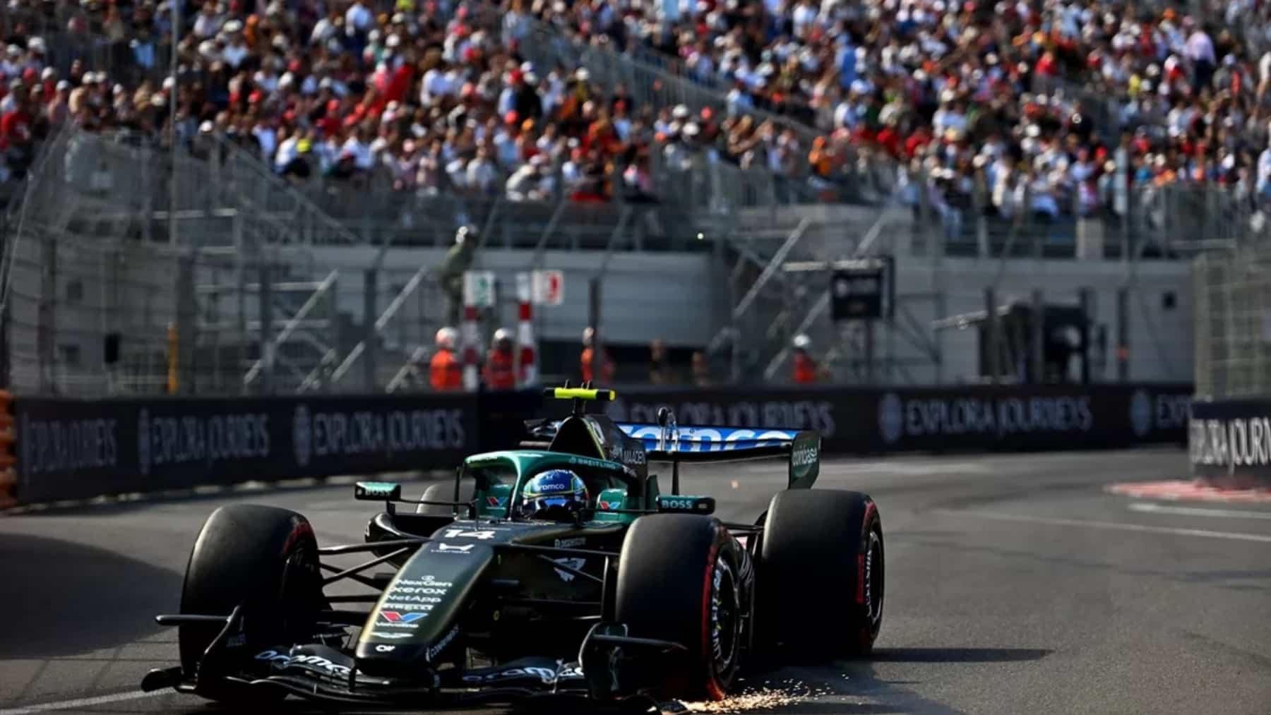 Ya no se puede señalar solo a Honda. El atolladero de Alonso en Mónaco con un Aston Martin inconducible: «Sientes que el motor empieza a empujar a fondo»