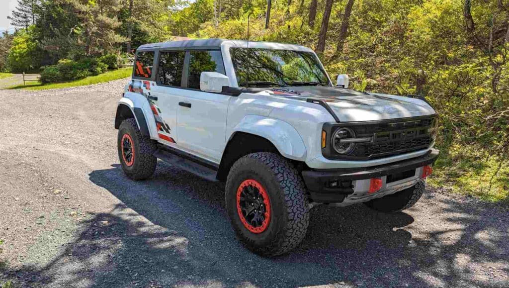 A white Ford Bronco Raptor