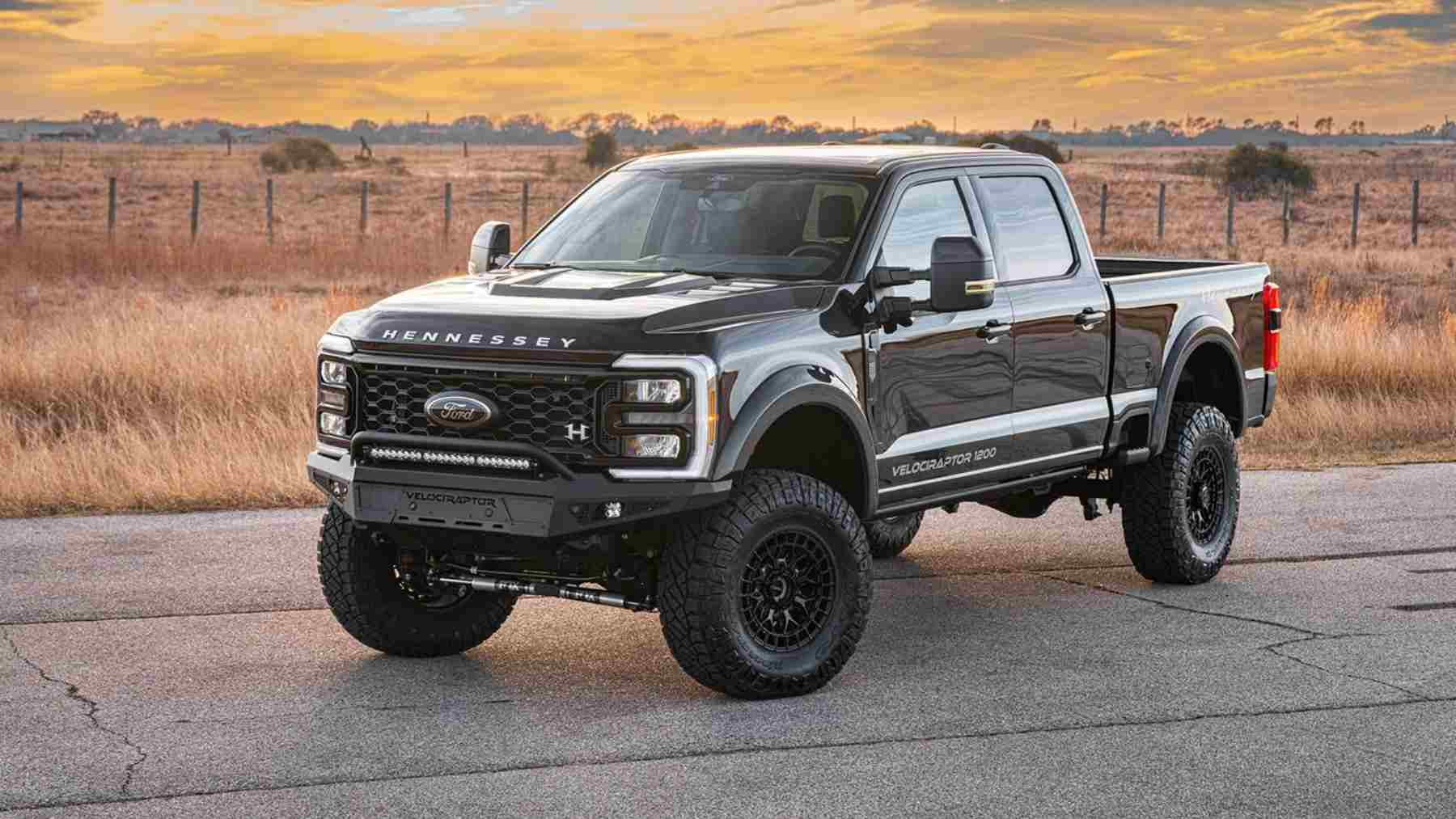 A front 3/4 view of the Hennessey VelociRaptor 1200 pickup truck