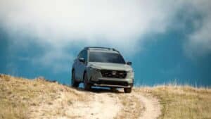 A front view of a 2026 Honda CRV on a dirt road