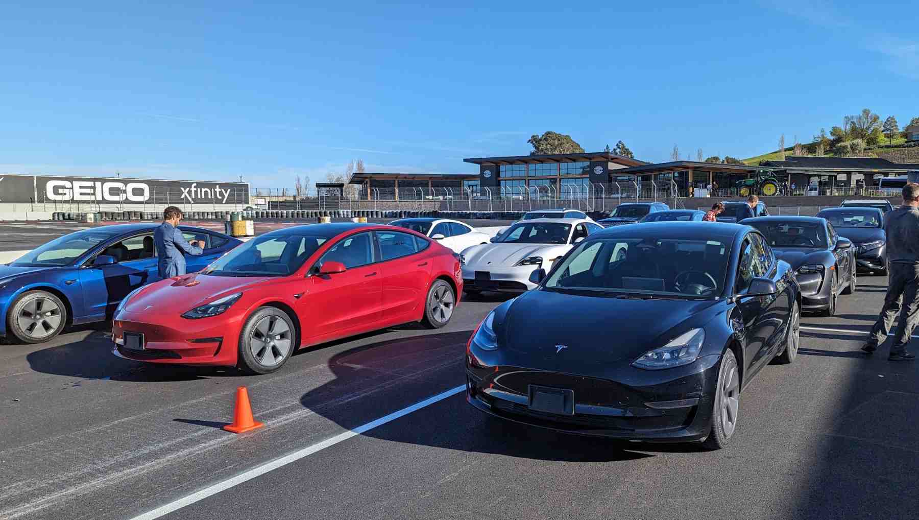 Tesla Model 3s alongside other EVs