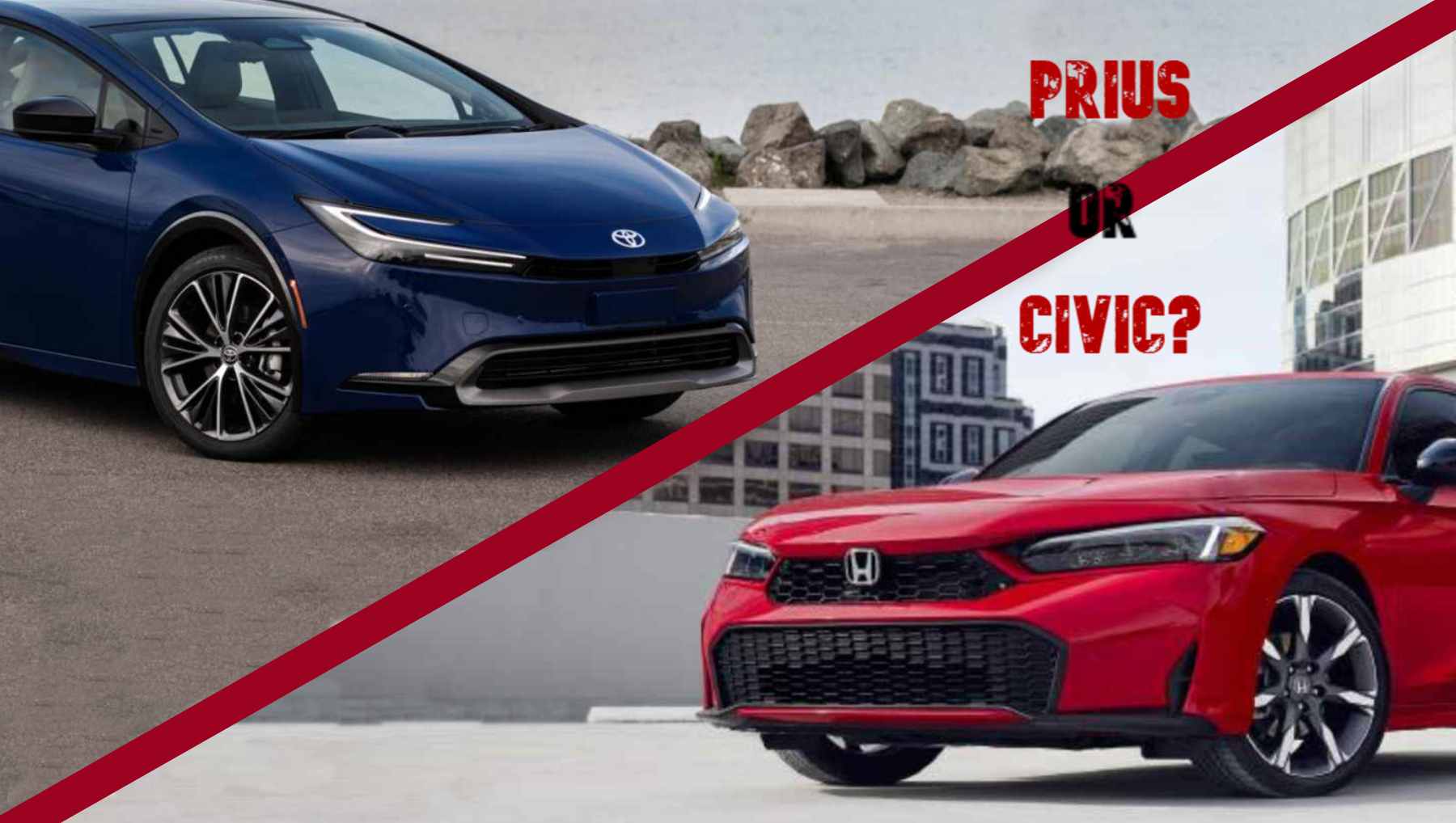 Two cars with low gas prices, the Toyota Prius and Honda Civic Hybrid, going head to head