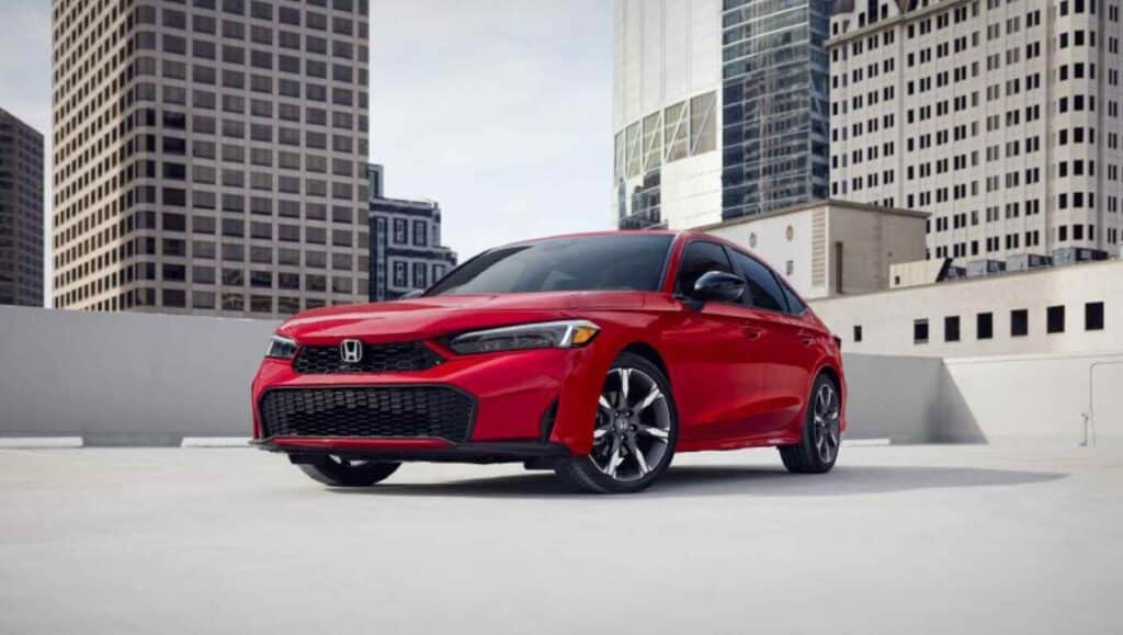 A red Honda Civic on a roof