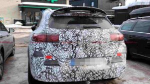 A camouflaged Mercedes-AMG GLC EQ prototype's rear