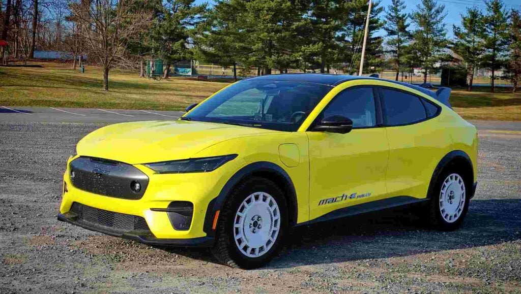 A yellow Ford Mustang Mach-e Rally