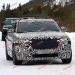 Spy shot of the 2027 Range Rover Velar Front covered in camouflage.