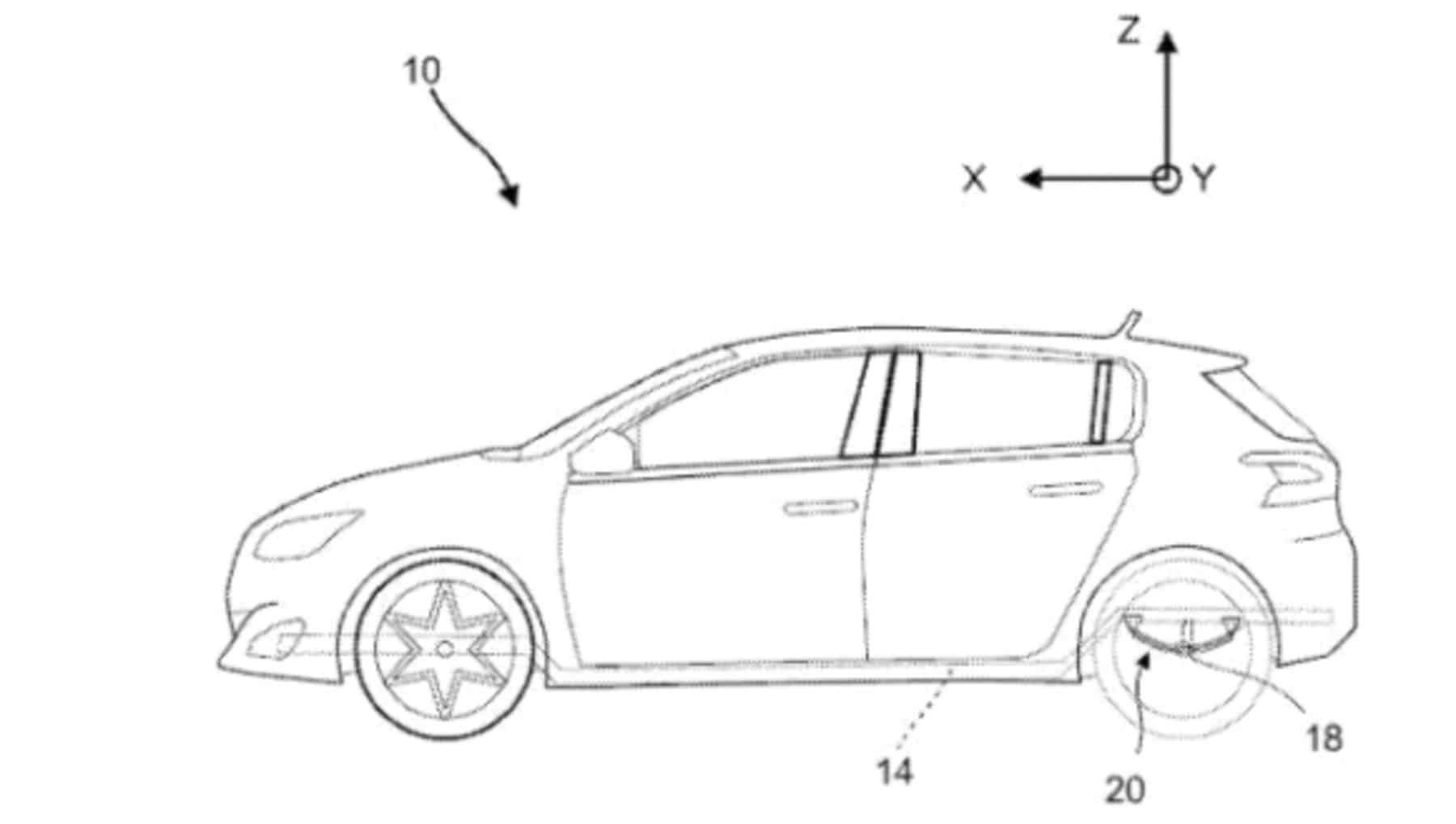 Stellantis' leaf spring patent drawing showing the springs fitted to a small car