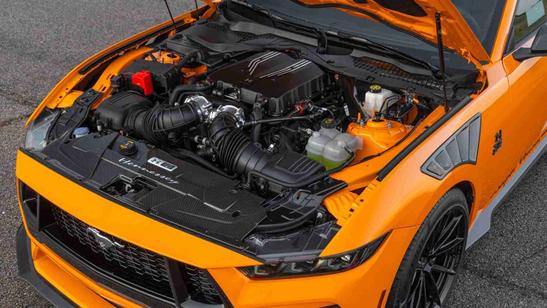 The Coyote V8 under the hood of Hennessey's 35th anniversary Mustang