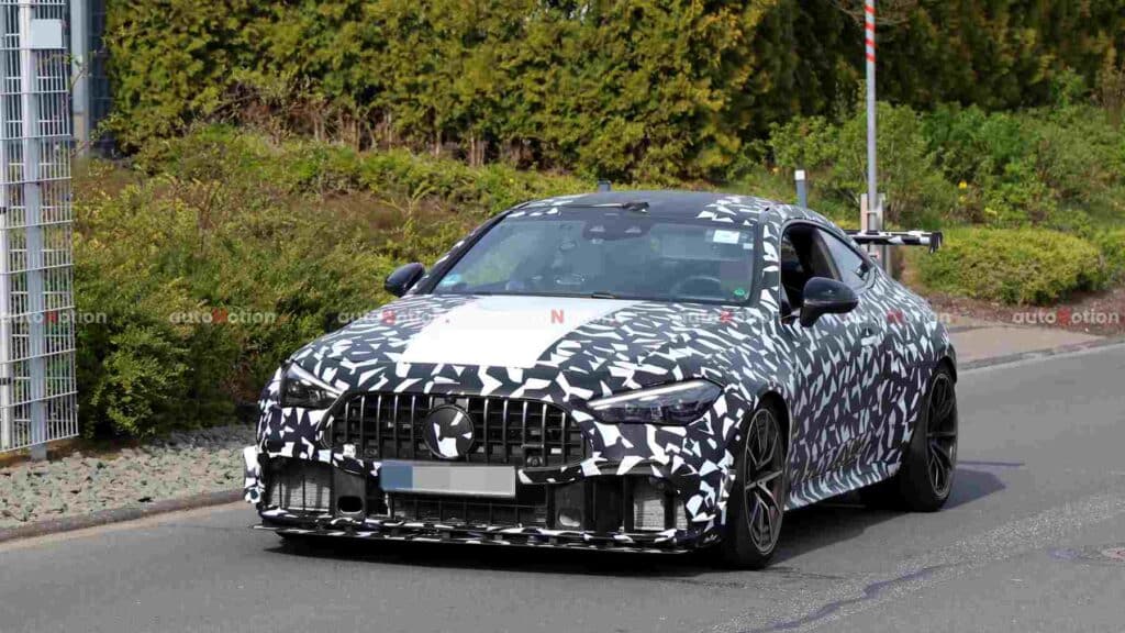 A Camouflaged Mercedes Mythos CLE prototype testing at the Nürburgring,