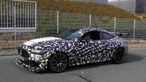 A Camouflaged Mercedes Mythos CLE prototype testing at the Nürburgring,