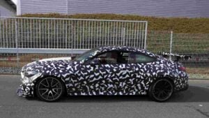 A Camouflaged Mercedes Mythos CLE prototype testing at the Nürburgring,