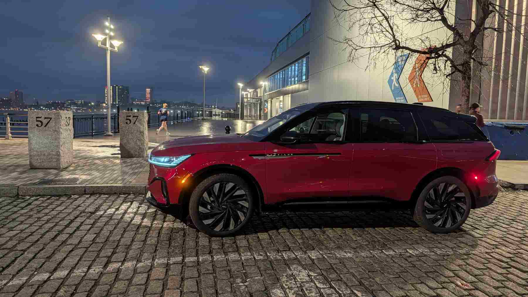A side view of a 2026 Lincoln Nautilus parked on Pier 60 in NYC