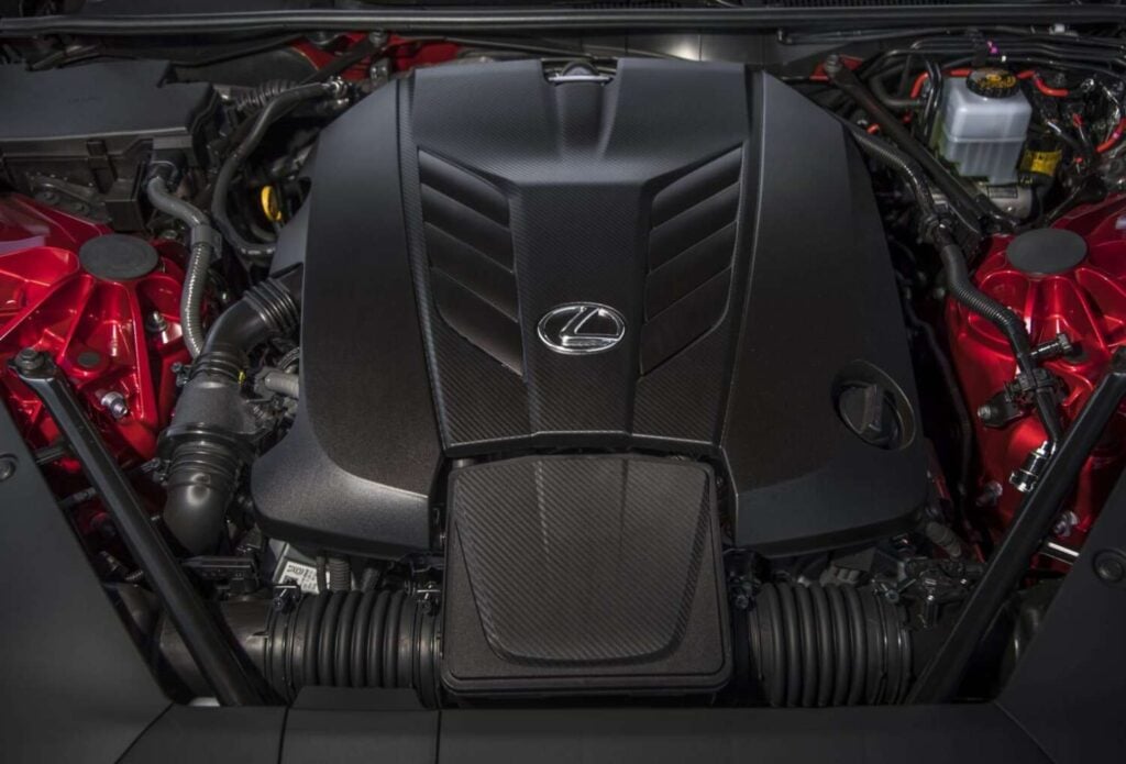 A Toyota A Toyota 2UR-GSE engine in a 2026 Lexus LC 500