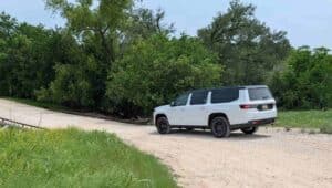 A rear 3/4 view of the the 2026 Jeep Grand Wagoneer