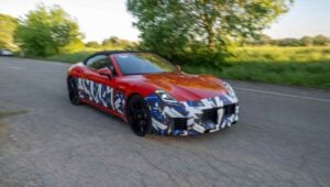 A blurry photo of a prototype Maserati GranCabrio