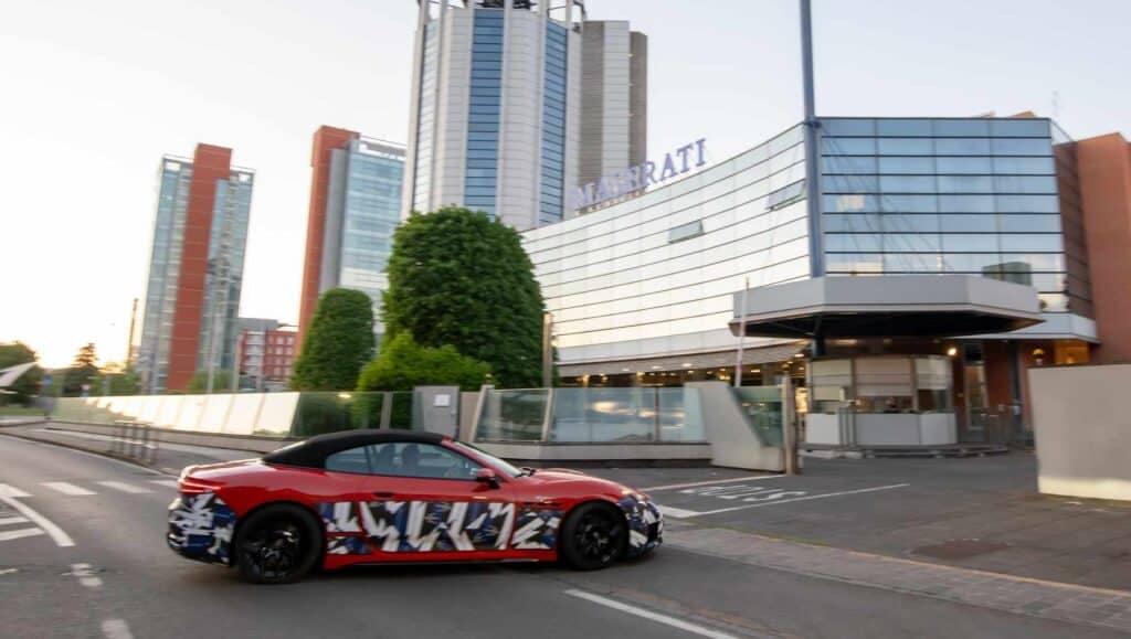 A blurry photo of a prototype Maserati GranCabrio