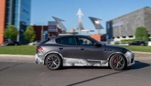 A blurry photo of a prototype Maserati Grecale
