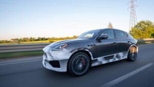 A blurry photo of a prototype Maserati Grecale