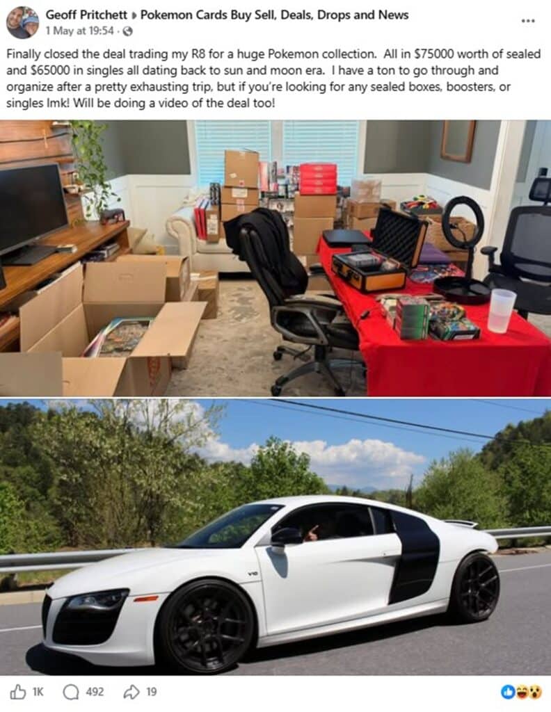 guy sells audi r8 for pokemon cards
