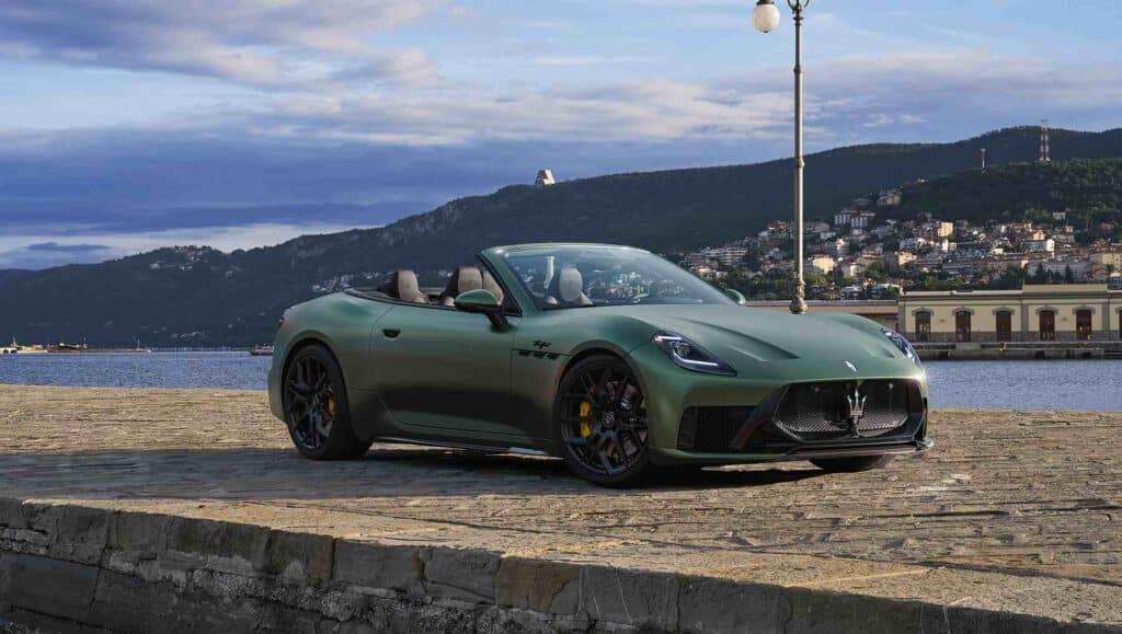 A 2027 Maserati GranCabrio with its roof down