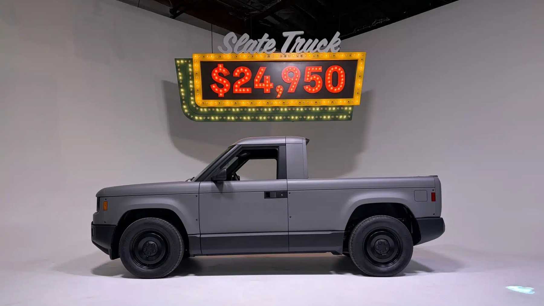Slate reveals JUST how bare bones its trucks will be in order to be under $25K, including crank windows and no paint. At least Americans can finally afford an EV pickup