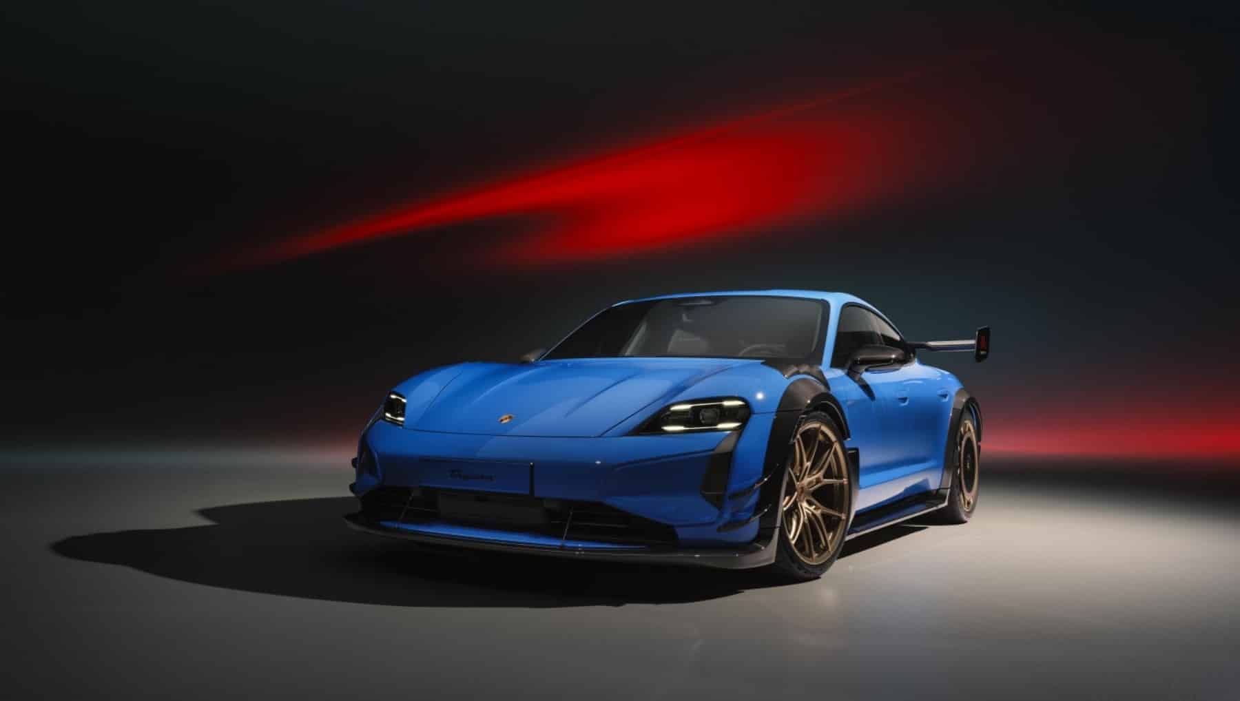 A blue Porsche Taycan