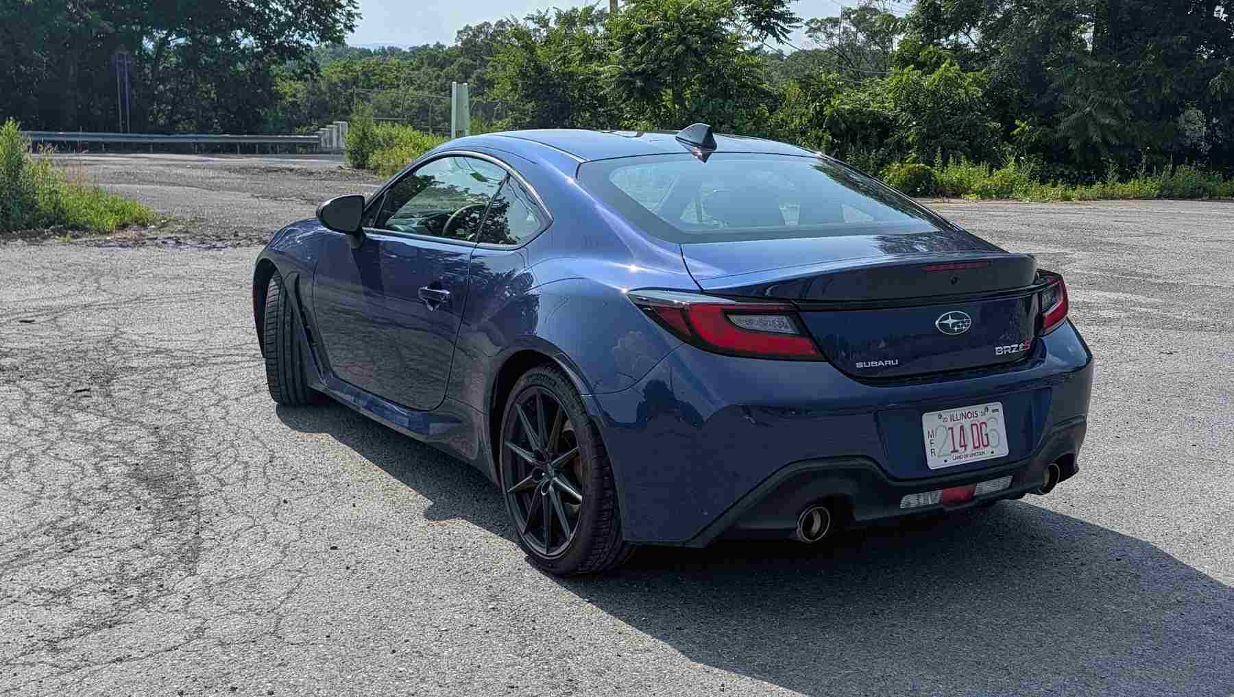 Rear 3/4 view of a 2026 Subaru BRZ