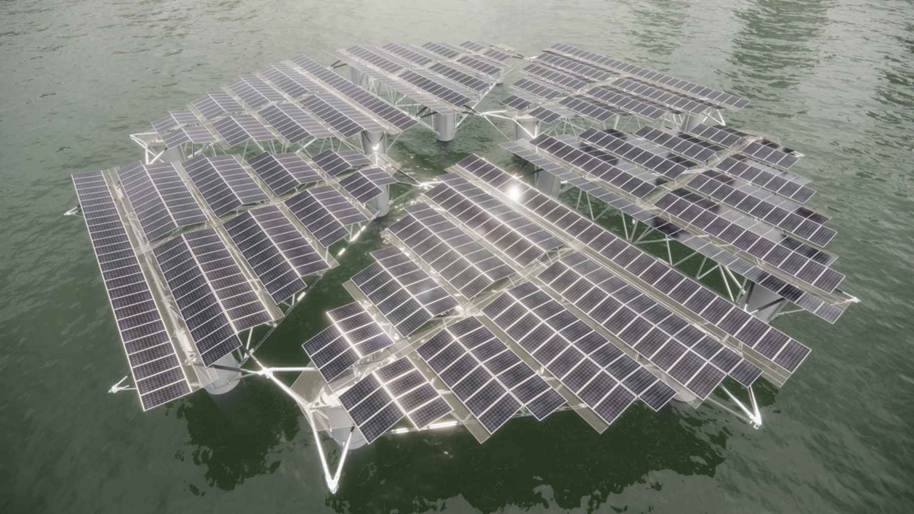 A raft of solar platforms riding several meters above the North Sea has now survived two winters 7.5 miles off the Dutch coast, certified for 38-foot waves, by standing on columns and letting the sea pass underneath instead of taking the hit