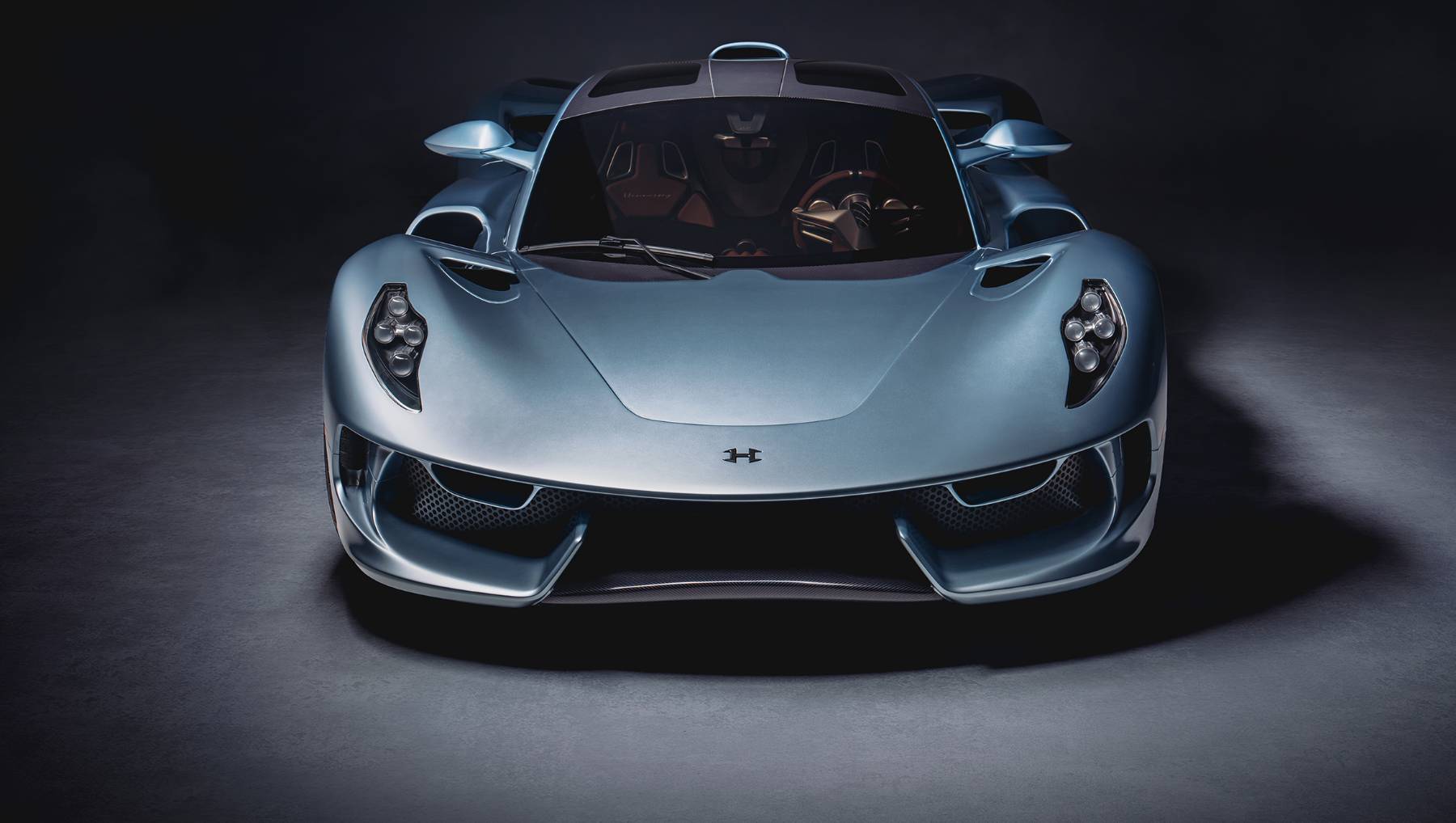 Front view of a Hennessey Blackbird hypercar