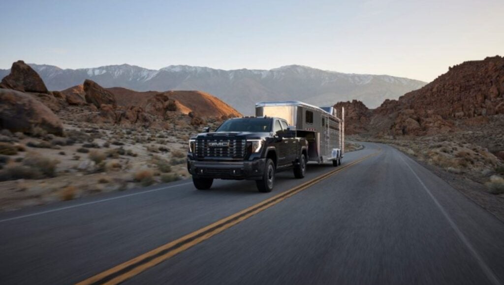 A GMC Sierra towing a trailer