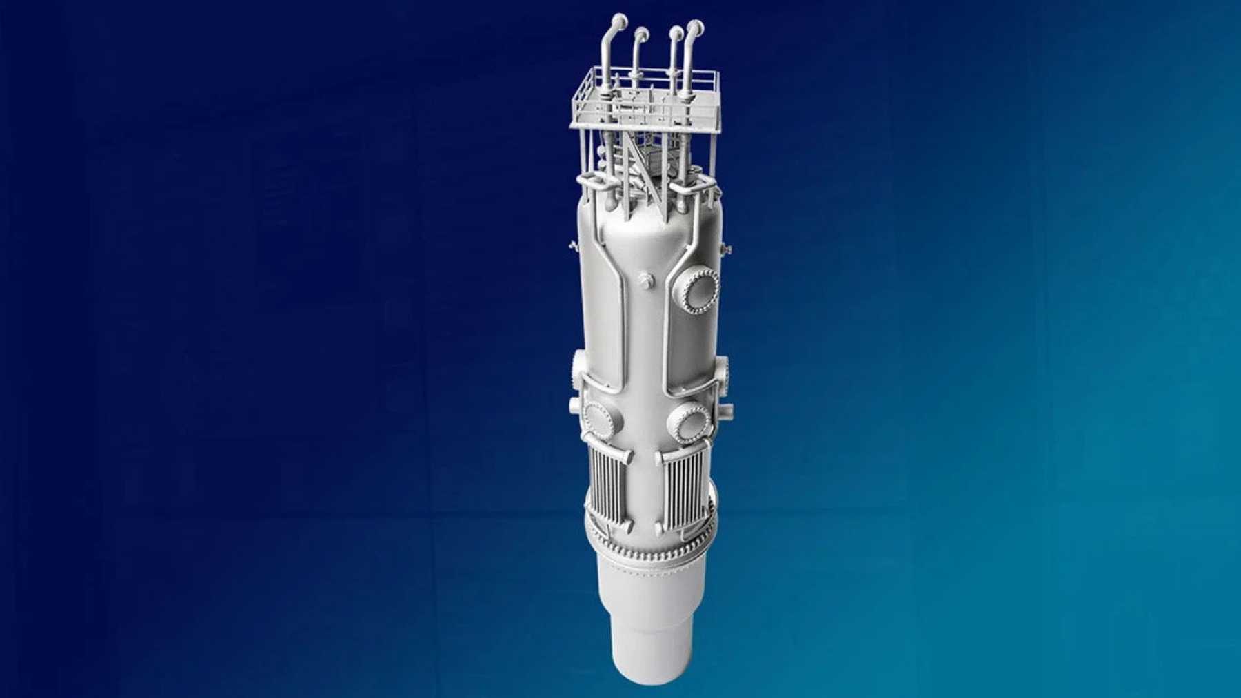 A reactor that gets colder is a reactor that wants to start back up, so baskets of ceramic pellets bolted to a 700-ton containment wall dissolve into the steam running down it and feed boron back into a core that has 76 feet of vessel above it, with no pump in the chain