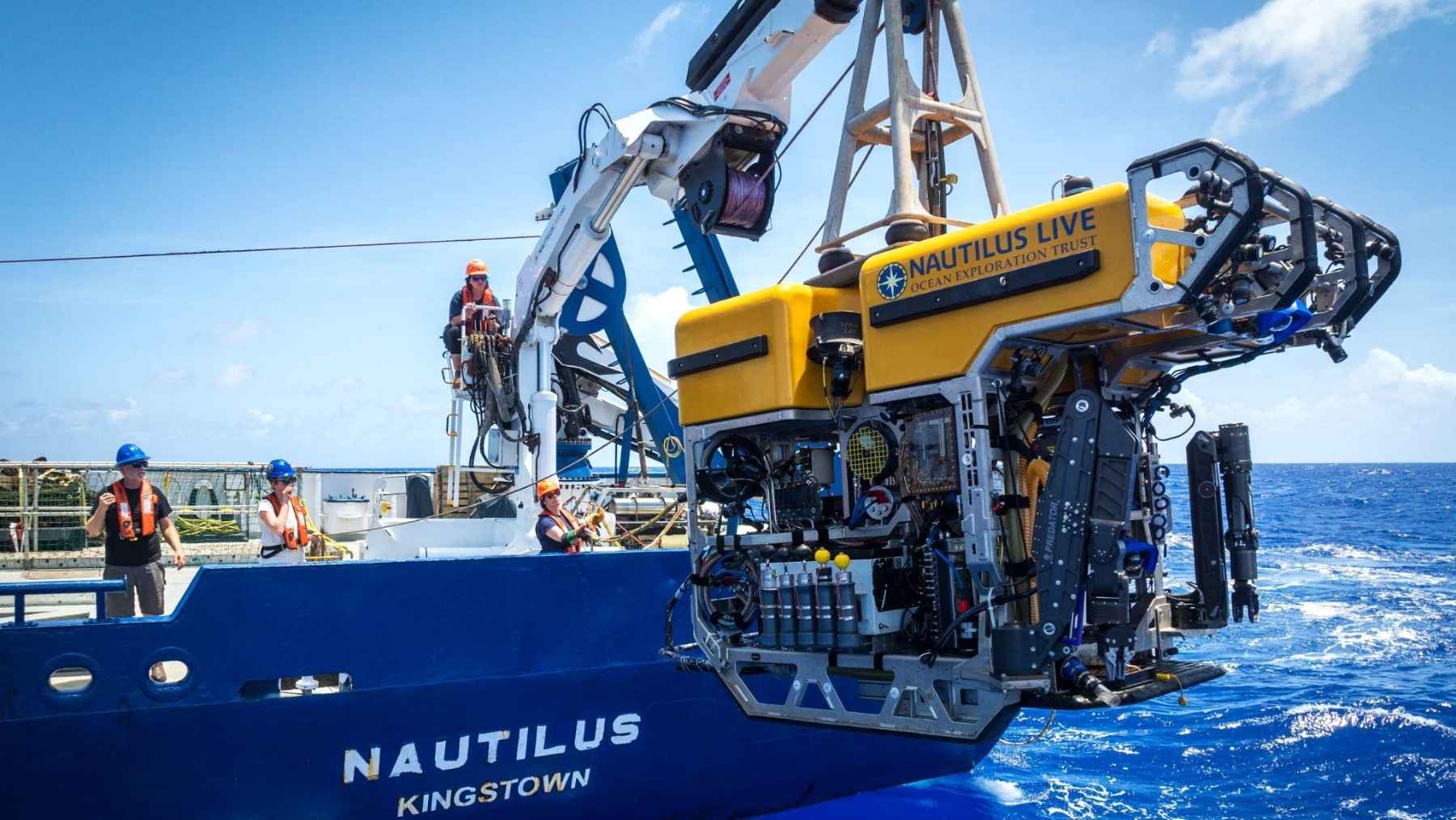 A 5,500-pound underwater drone swept the slopes off Wake Island using sonar for 64 hours, covering a 490-foot-wide strip at a time—compared to less than 33 feet for its lights—in search of the first Japanese surface warship sunk in World War II