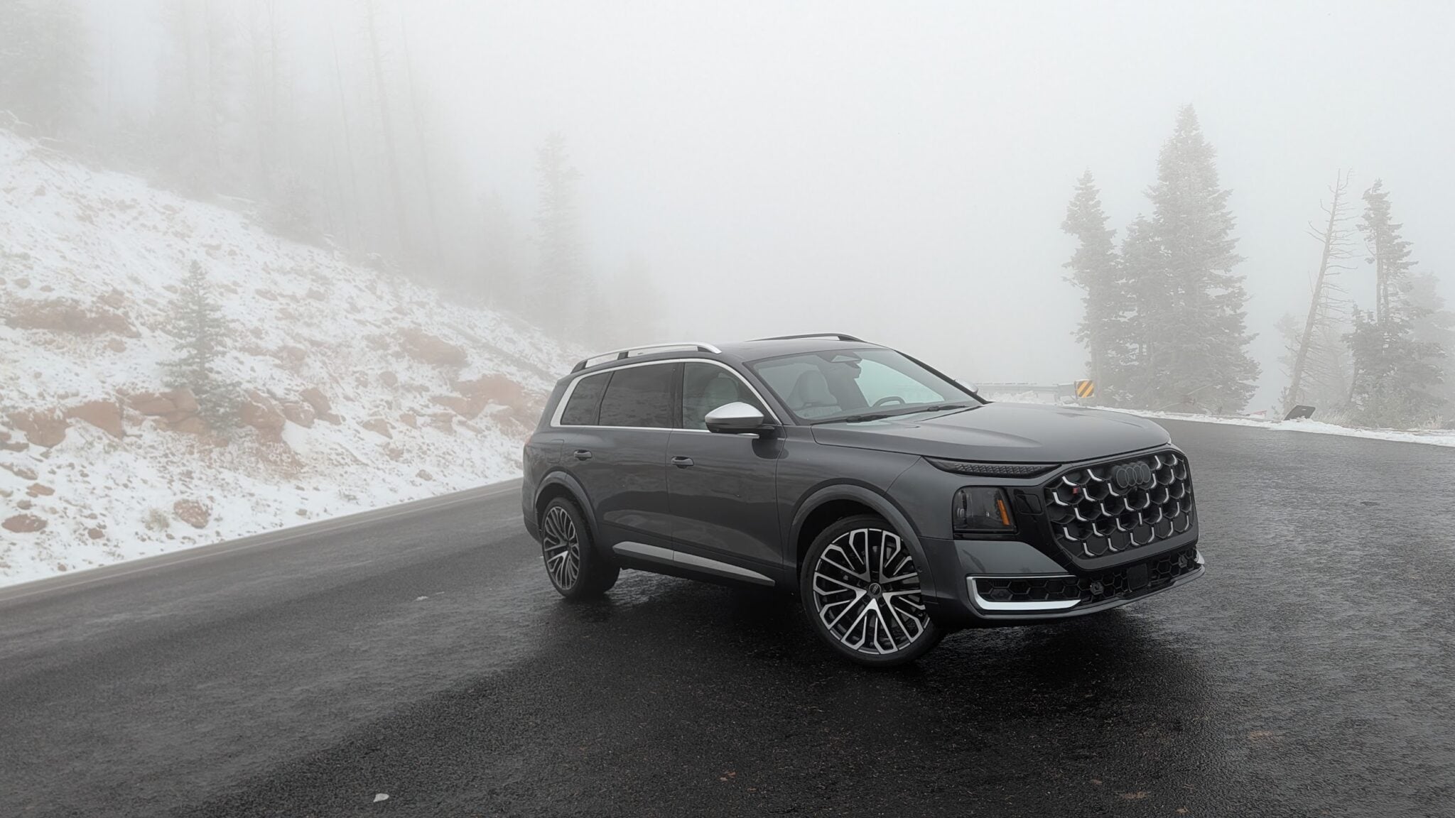 The 2027 Audi SQ9 on a snowy road