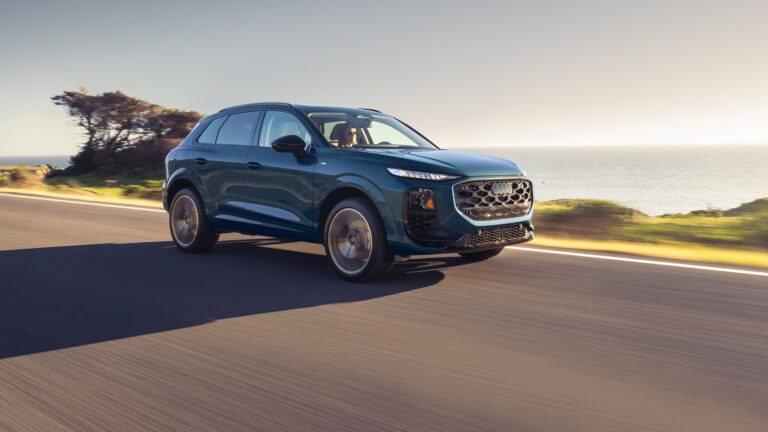 2027 Audi Q3 in teal blue, front three-quarter view