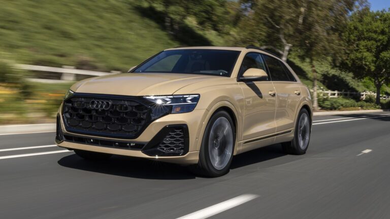 2026 Audi Q8 in beige, front three-quarter view