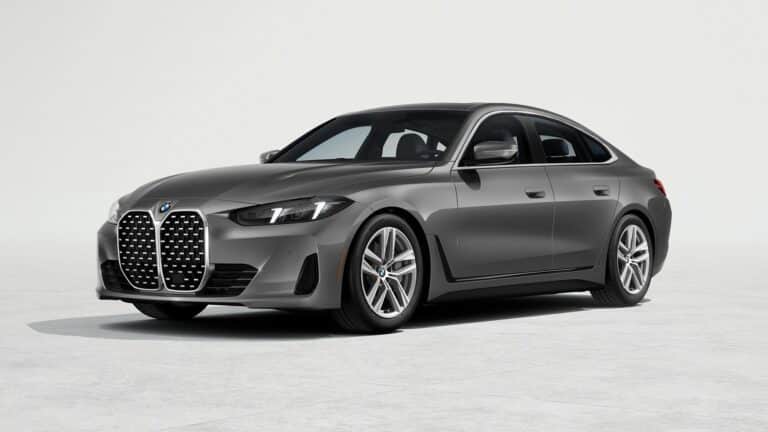 2026 BMW 4 Series Gran Coupe in gray, front three-quarter view