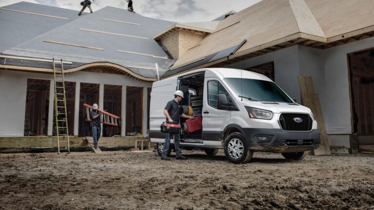 2026 Ford Transit Cargo Van in white, front three-quarter view