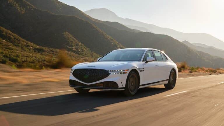 2026 Genesis G90 in white, front three-quarter view