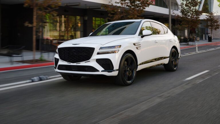 2026 Genesis GV80 Coupe in white, front three-quarter view