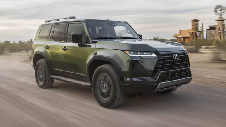 2027 Lexus GX Overtrail in Nori Green, front three-quarter view