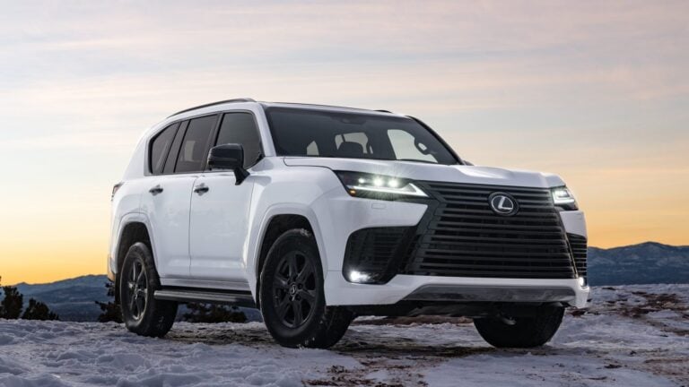 2027 Lexus LX 600 in white, front three-quarter view