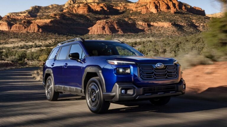 2026 Subaru Outback in blue, front three-quarter view