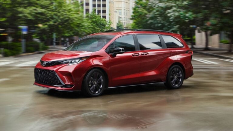 2026 Toyota Sienna XSE in red, front three-quarter view