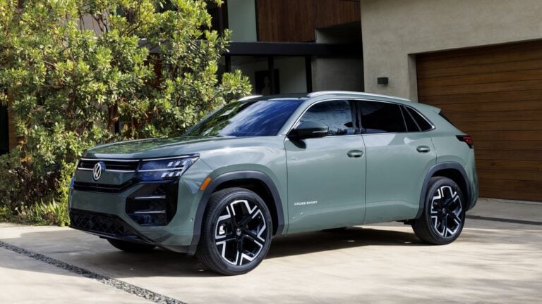 2027 Volkswagen Atlas Cross Sport in Dark Sage, front three-quarter view