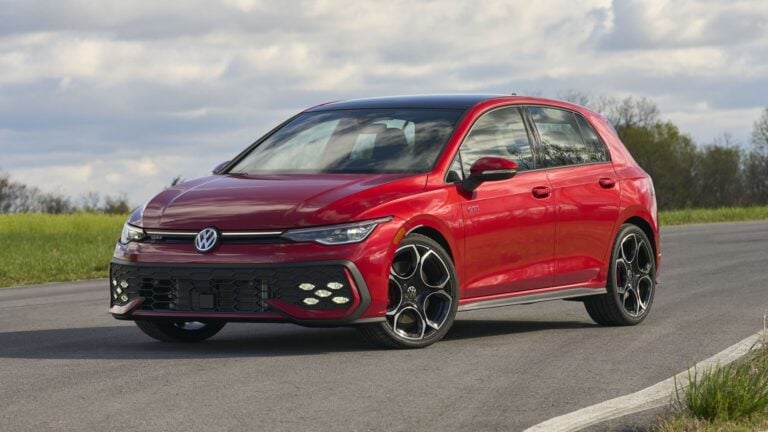 2026 Volkswagen Golf GTI Autobahn in Kings Red Metallic, front three-quarter view
