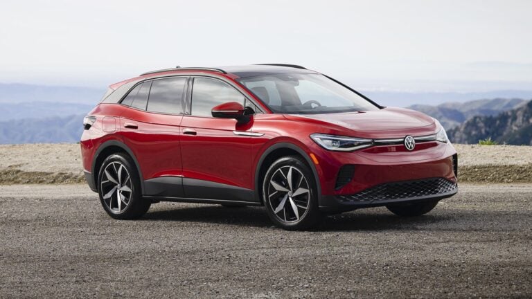 2026 Volkswagen ID.4 in Aurora Red Metallic, front three-quarter view