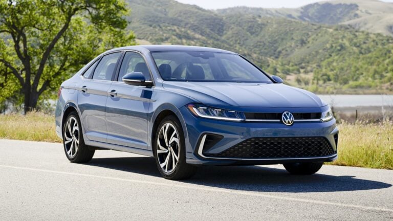2026 Volkswagen Jetta in Monterey Blue Pearl, front three-quarter view