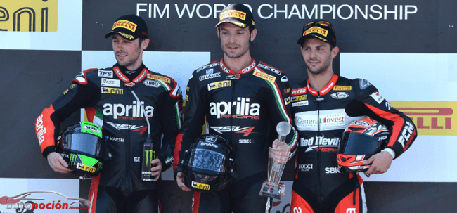 Aprilia monopoliza el podio de la primera carrera con Guintoli en lo más alto