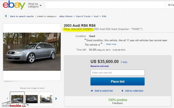 El Audi RS6 Avant de Paul Walker a la venta en eBay