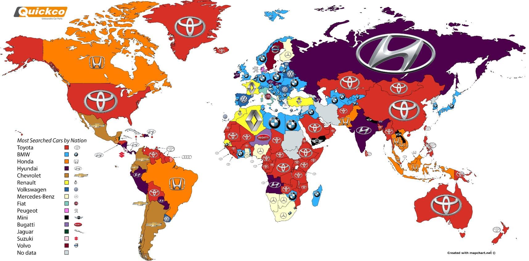 coches vendidos en cada parte del mundo